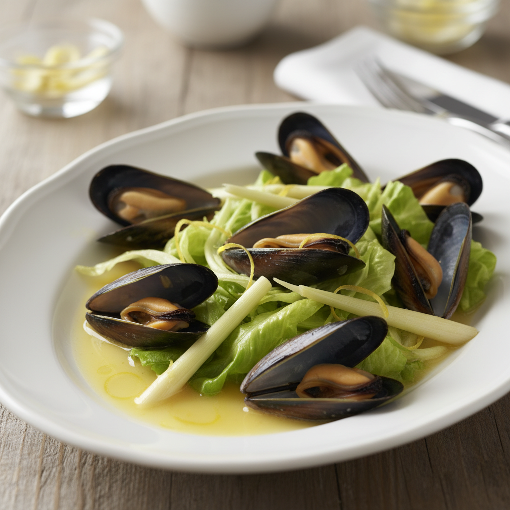 Laitue sautée aux moules et au lemon-grass