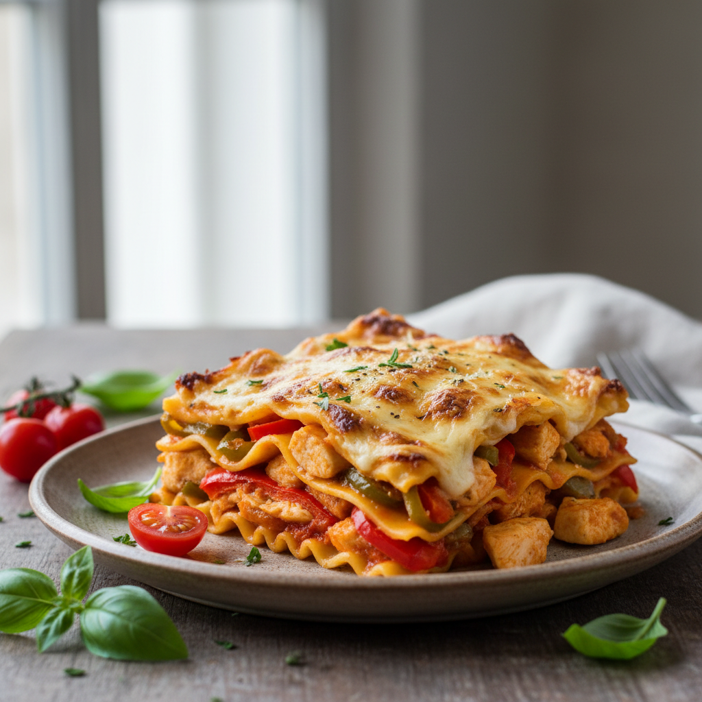 Lasagnes de poulet façon basquaise