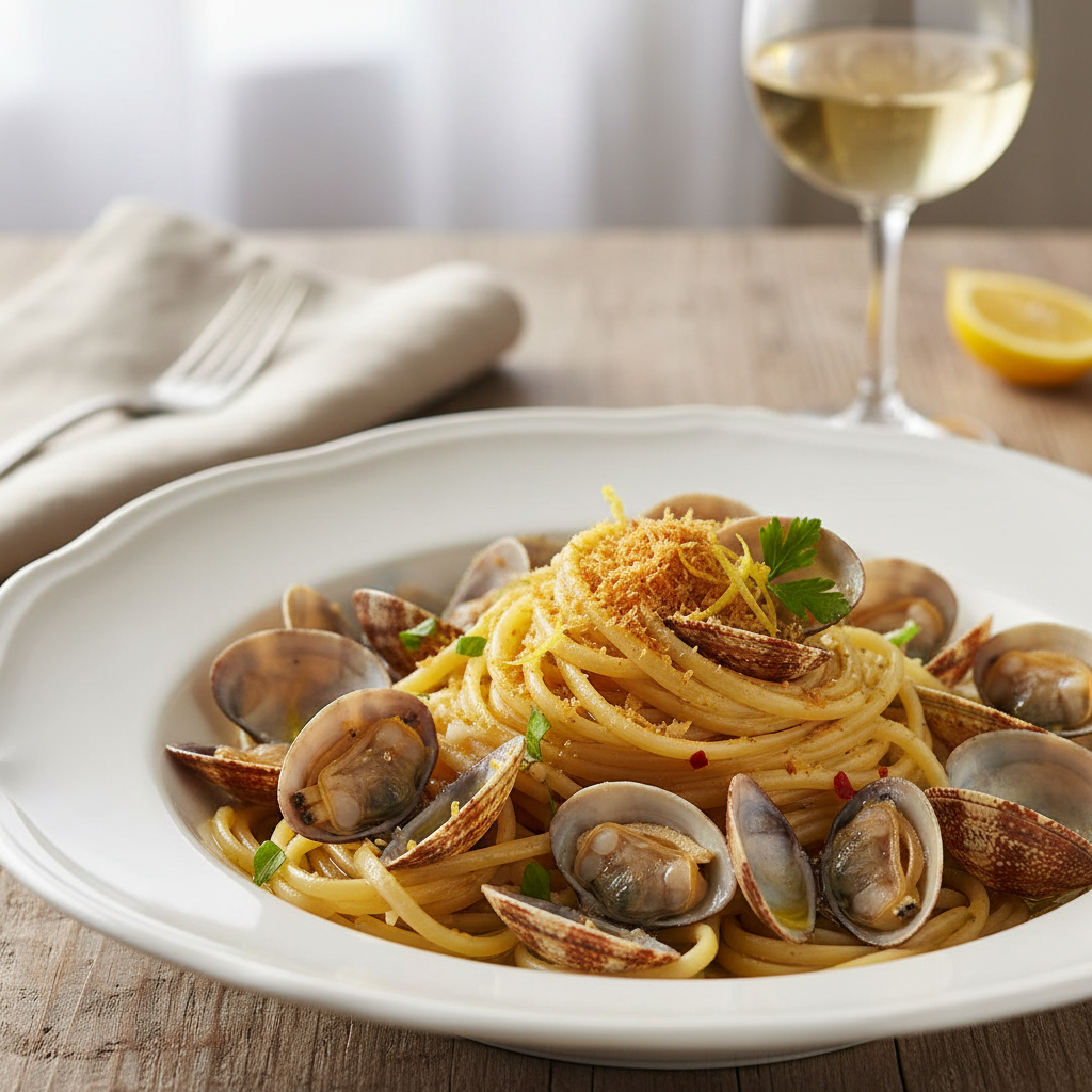 Linguine aux palourdes, à l'huile de citron