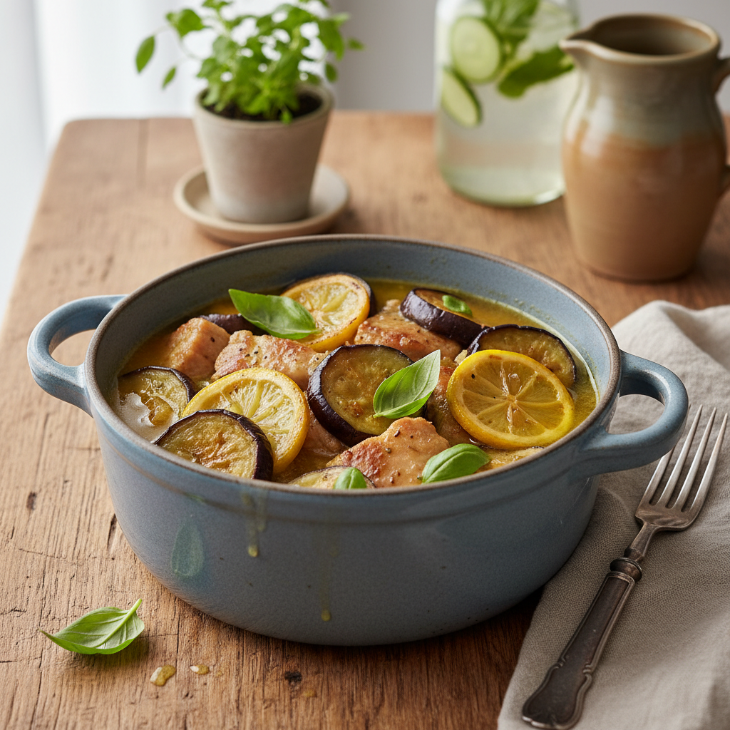 Mijoté de porc au citron et au basilic