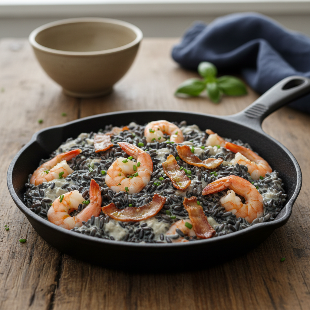 Mijoté de riz noir vénéré aux gambas
