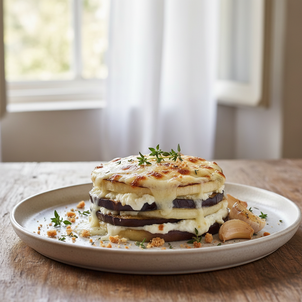 Millefeuille d’aubergines blanc, sans tomate et ultrafondant