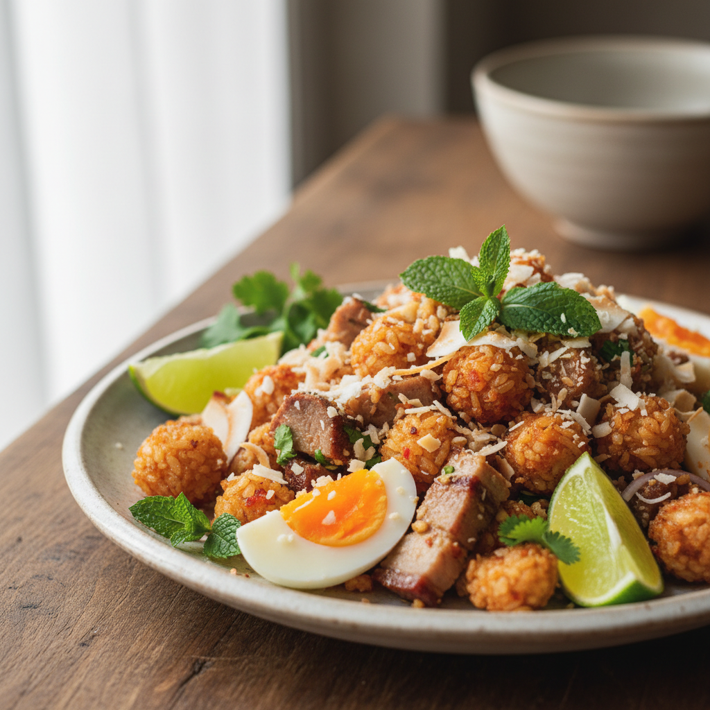 Nam khao (salade de riz croustillant)