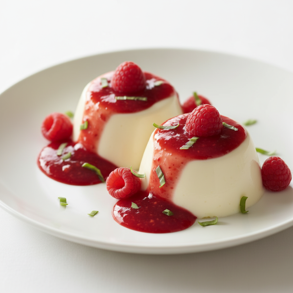 Panna cotta aux framboises et basilic