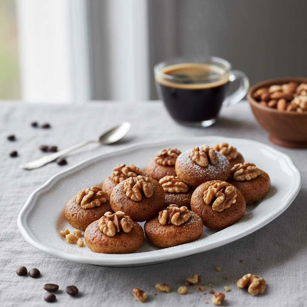 Petites bouchées de pâte d’amandes au café et noix
