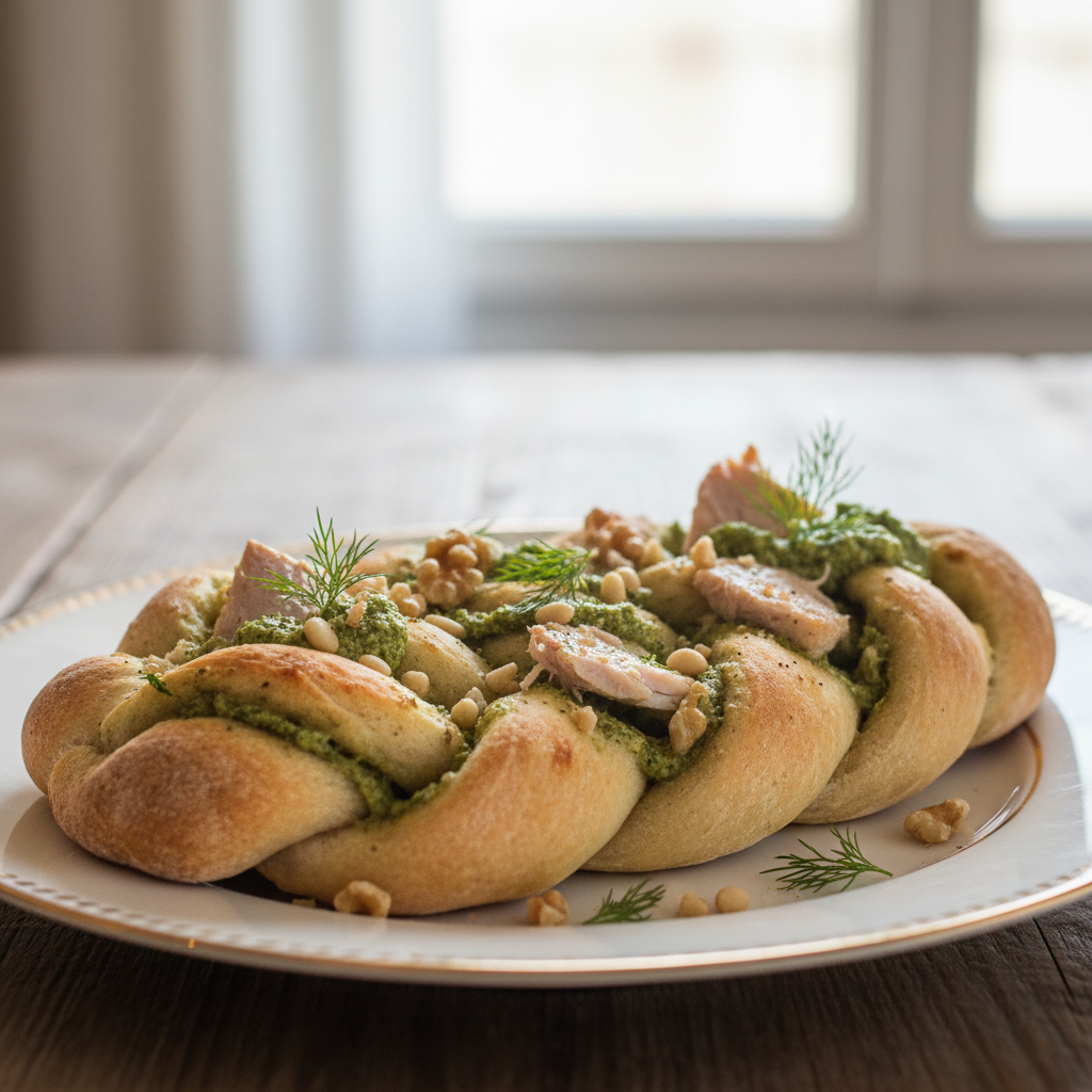 Pizza tressée au fenouil et pesto de noix