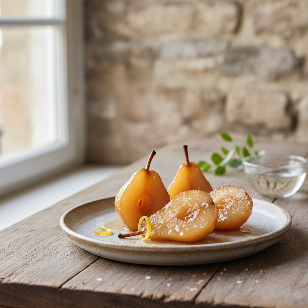 Poires confites au sucre de bouleau