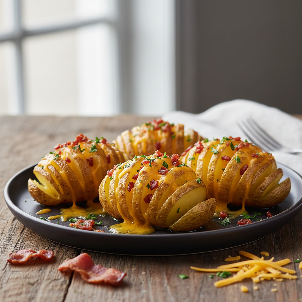 Pommes de terre hasselback au cheddar & bacon