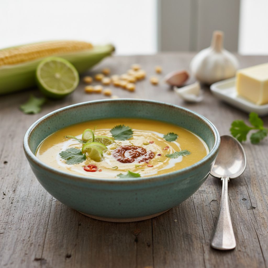 Potage de maïs, lime et coriandre
