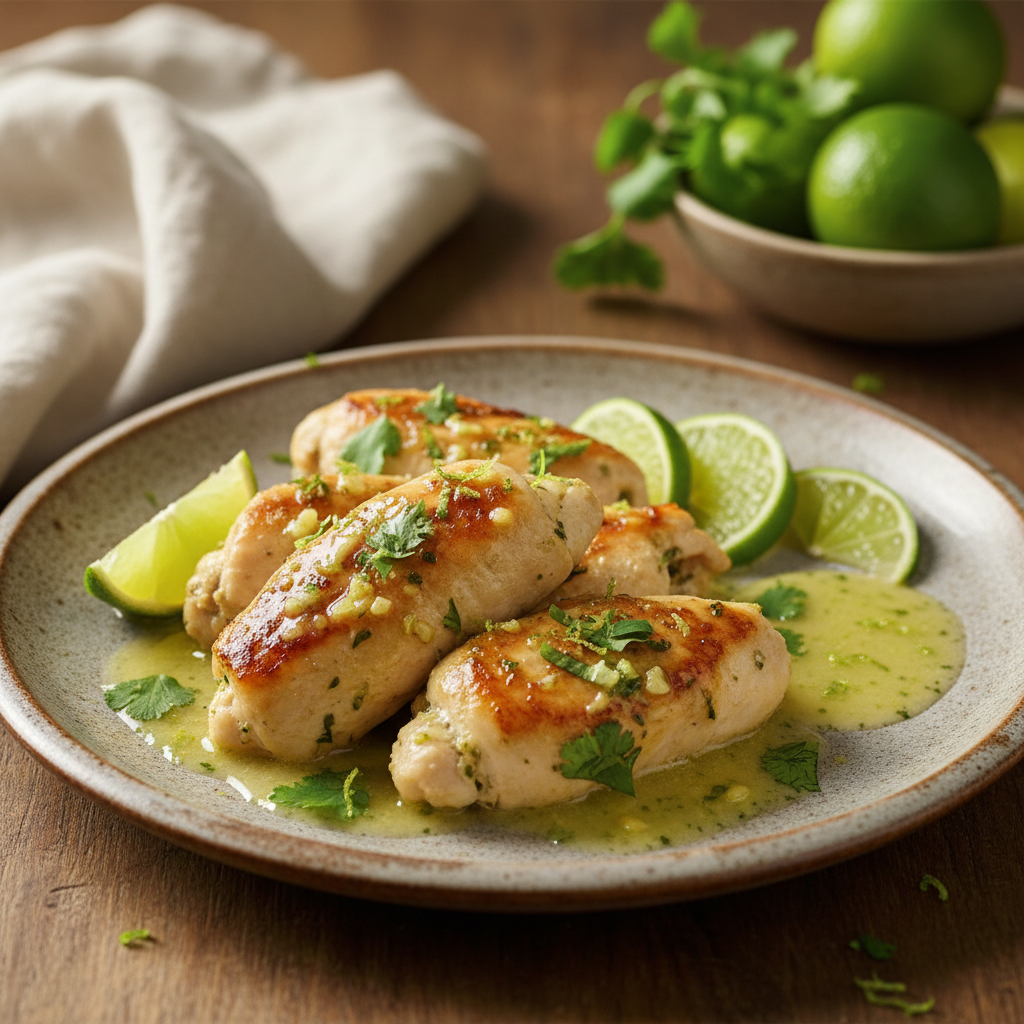 Poulet à l'ail sauté à la coriandre et au citron vert