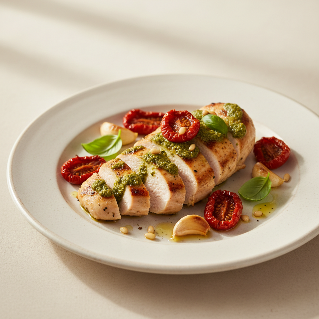 Poulet au pesto et tomates confites