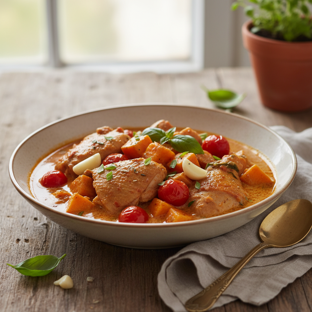 Poulet rouge thaïlandais aux tomates cerises