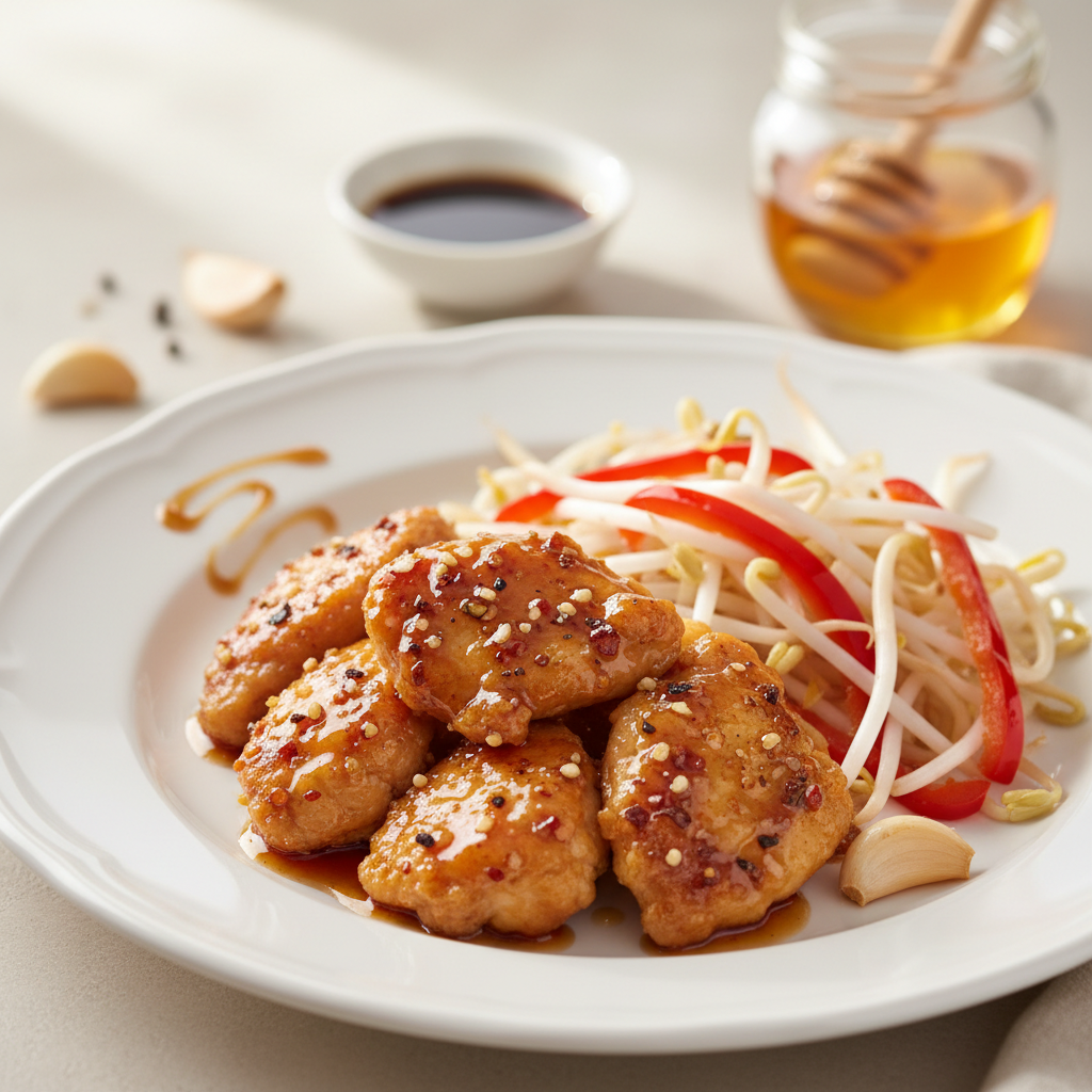 Poulet sauté au miel et aux germes de soja