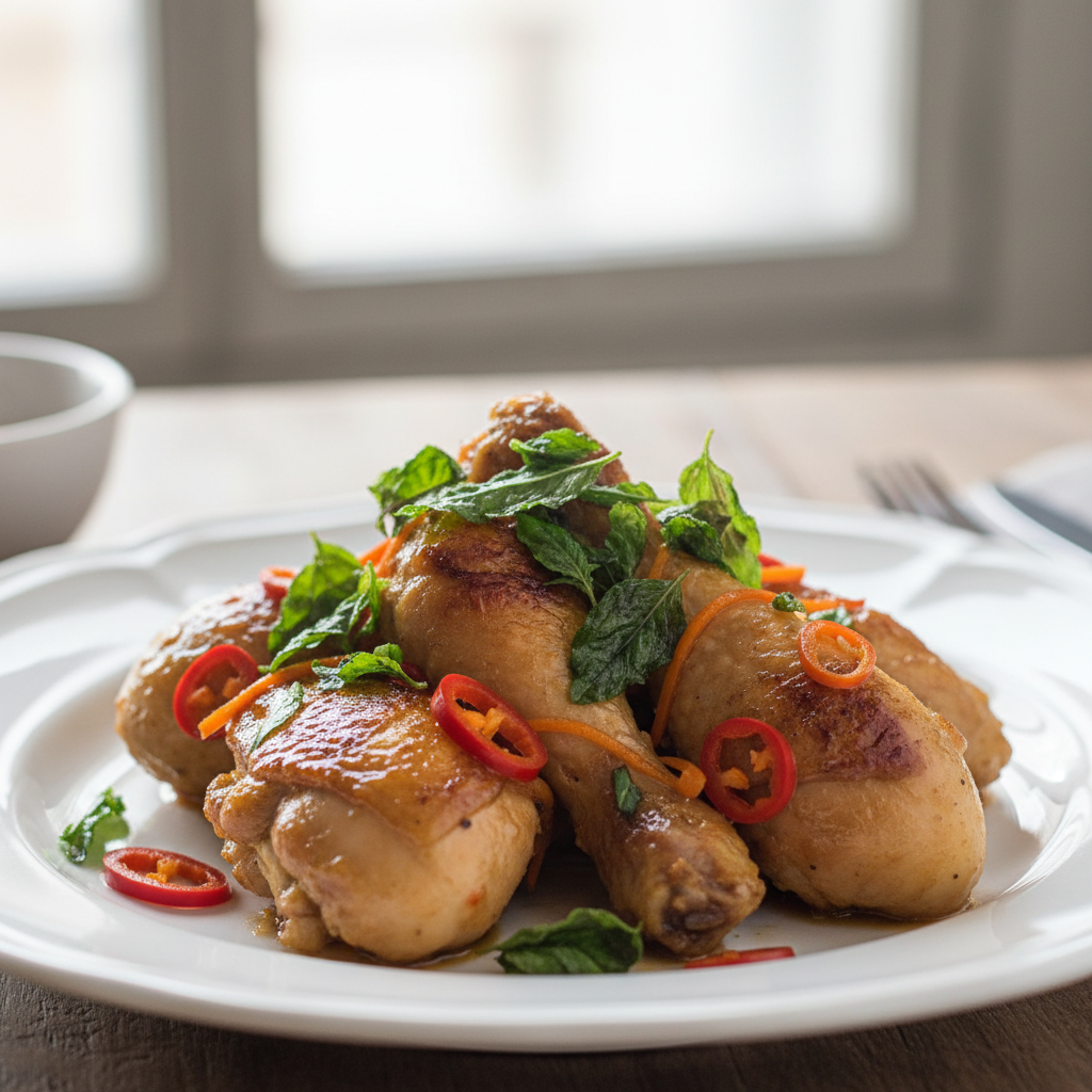 Poulet sauté au piment et basilic croquant