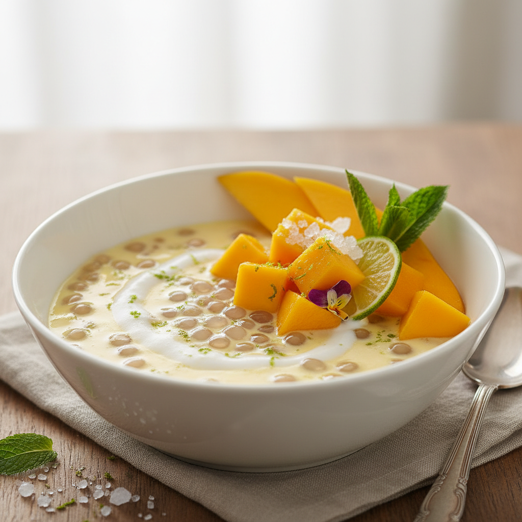 Pudding de perles du Japon au lait de coco et mangue