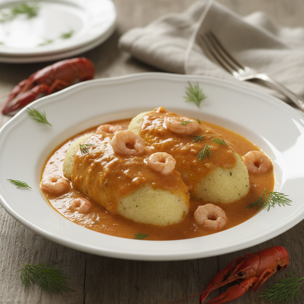 Quenelles de brochet baignées d’une sauce nantua aux queues d’écrevisse
