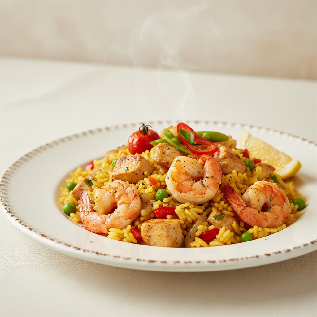 Riz au poulet et crevettes à l'espagnole