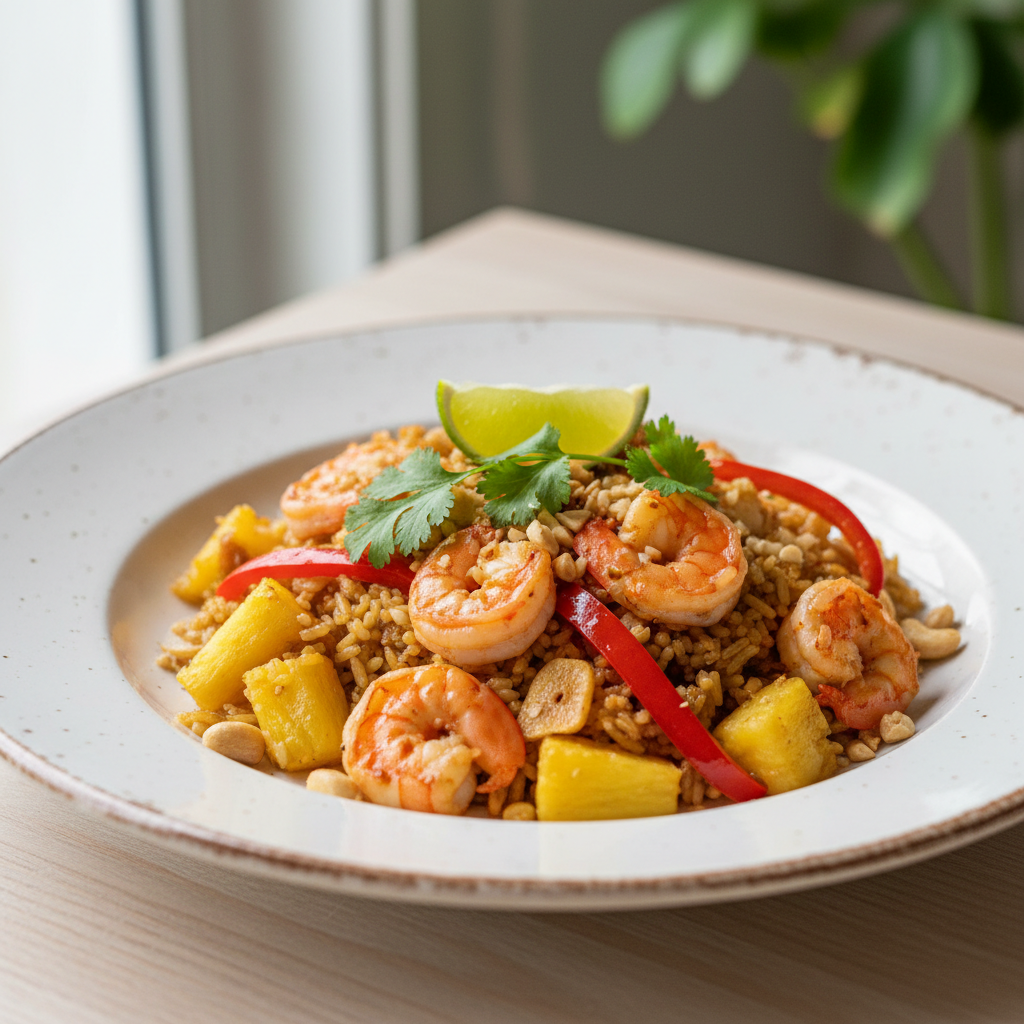 Riz sauté à l’ananas et aux crevettes