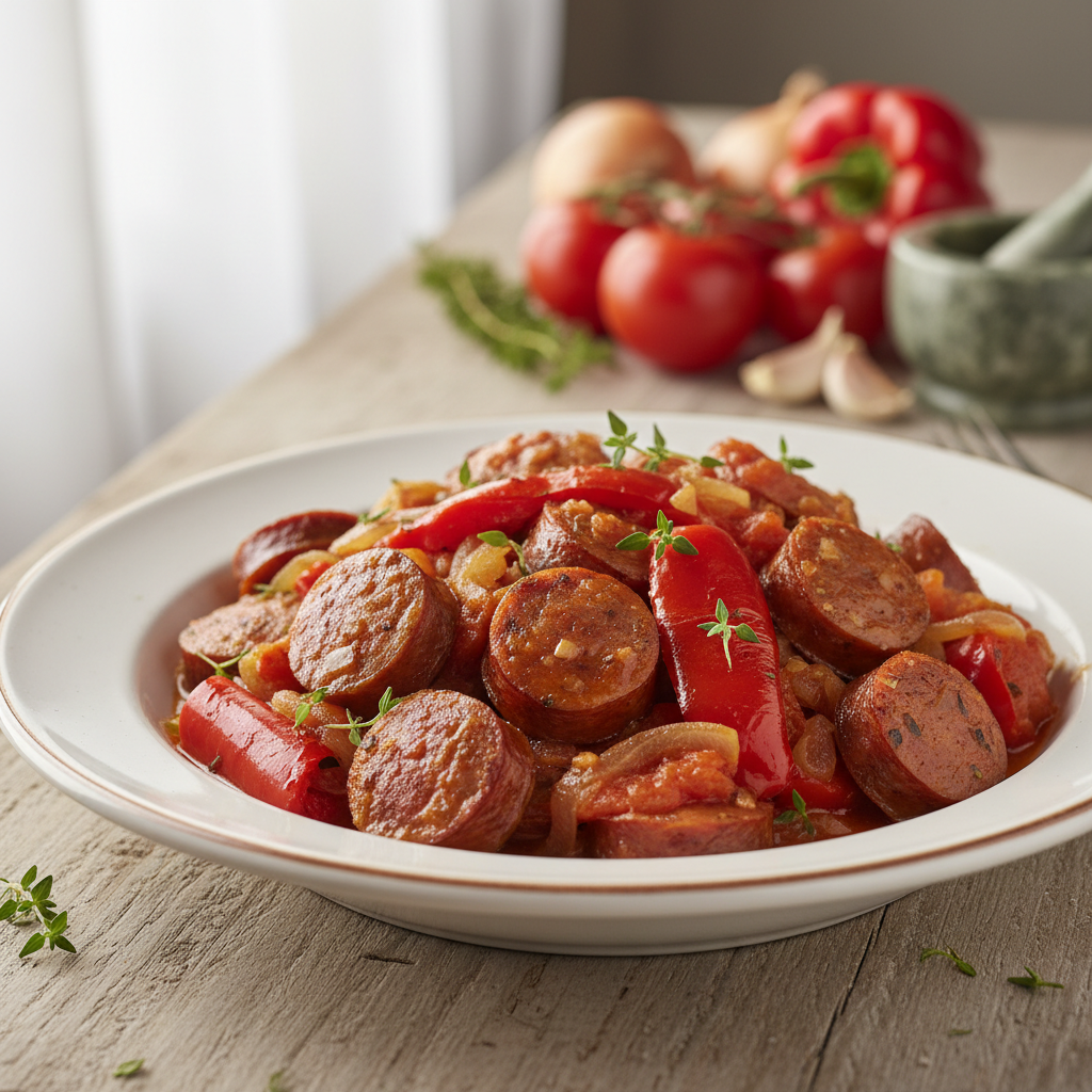 Rougail saucisse fumées aux gros piment