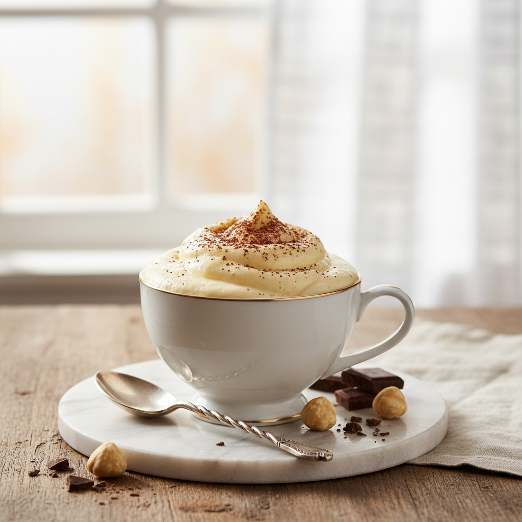 Sabayon très mousseux au marsala, servi à la tasse