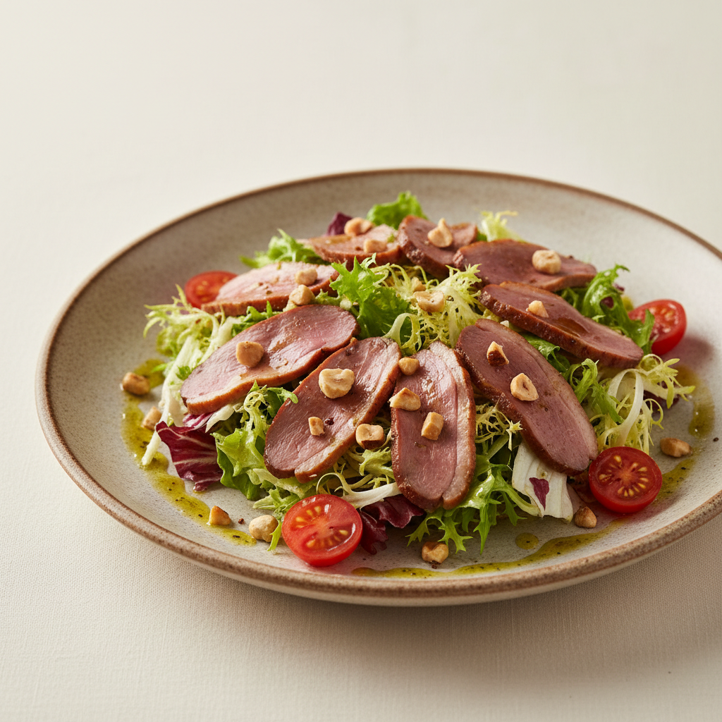 Salade de canard fumé aux noisettes