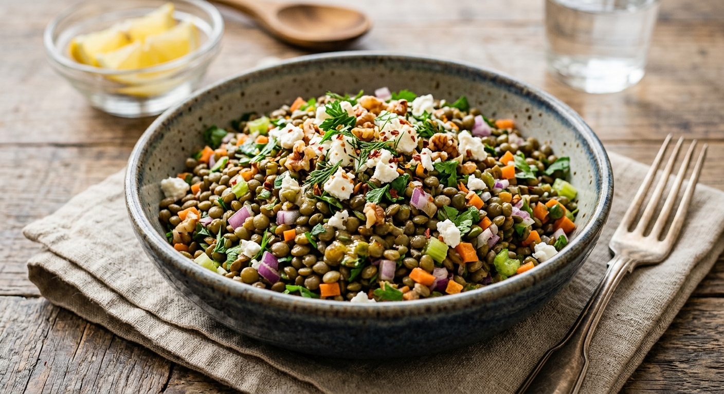 Salade lentilles feta grenade