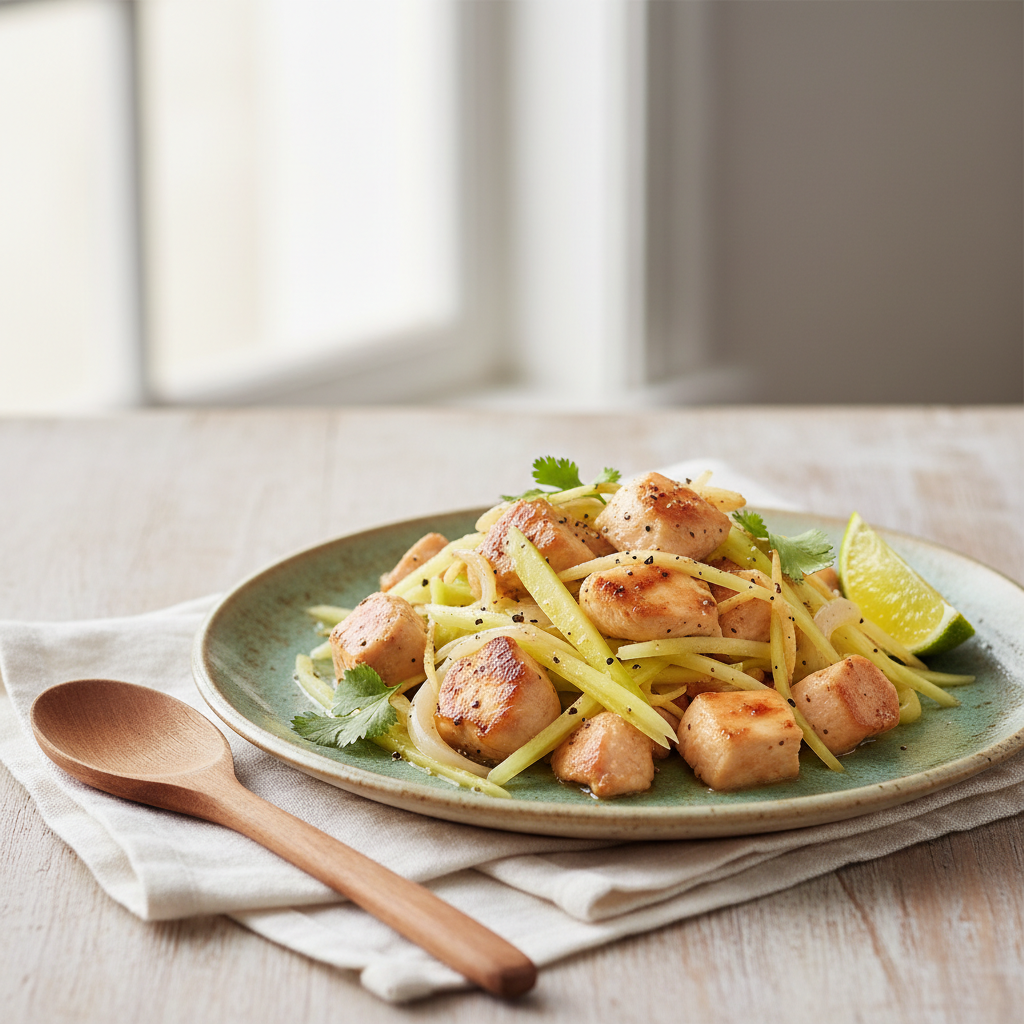 Sauté de poulet à la papaye verte et gingembre