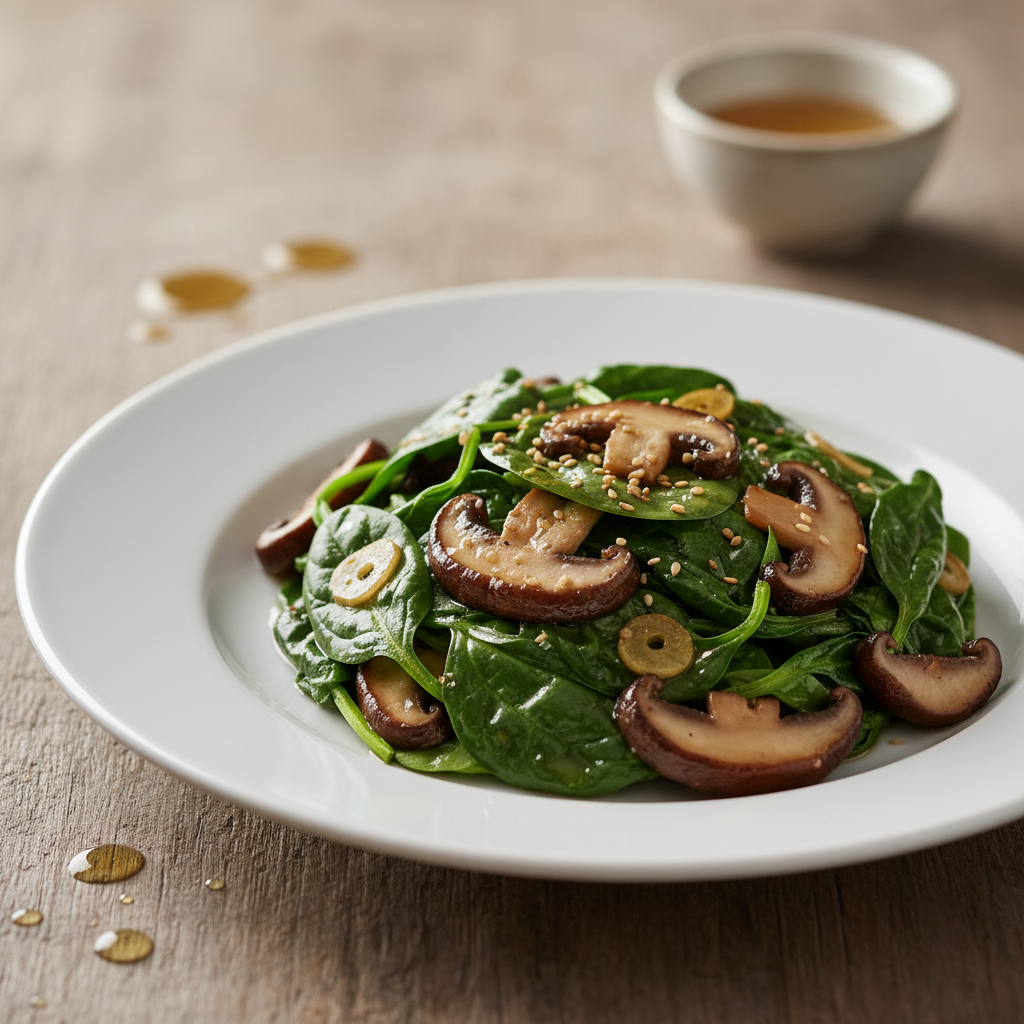Sauté d'épinards aux shii-take et au miel