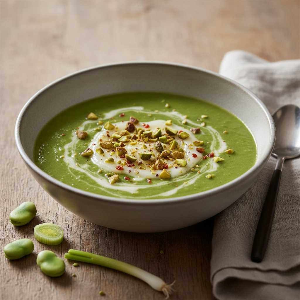 Soupe de fèves au chèvre frais