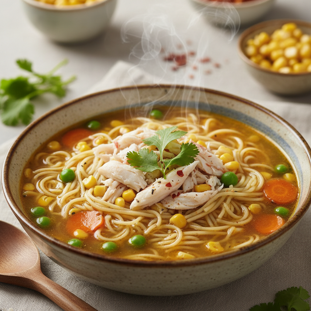 Soupe de nouilles au crabe et maïs doux