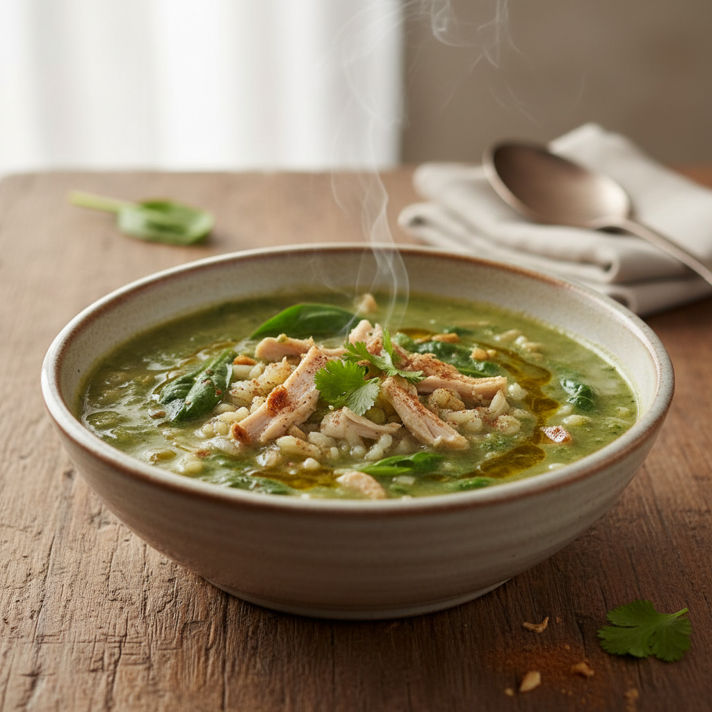 Soupe d’épinards au poulet