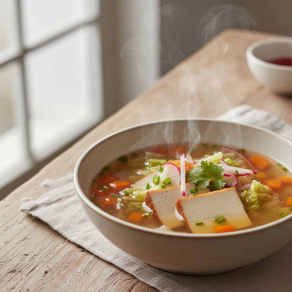 Soupe miso au tofu et aux petits légumes