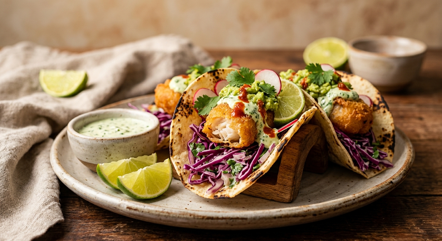 Tacos de cabillaud & chou croquant