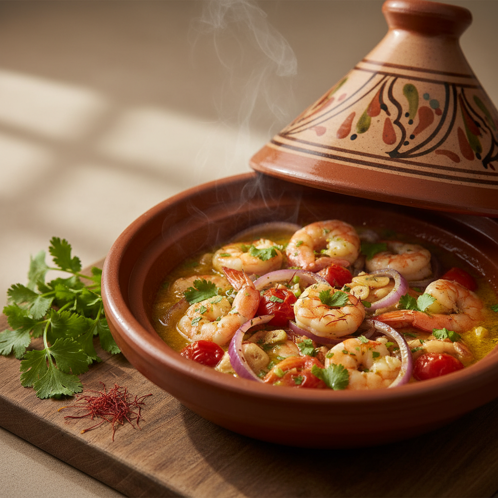 Tajine de crevettes au safran