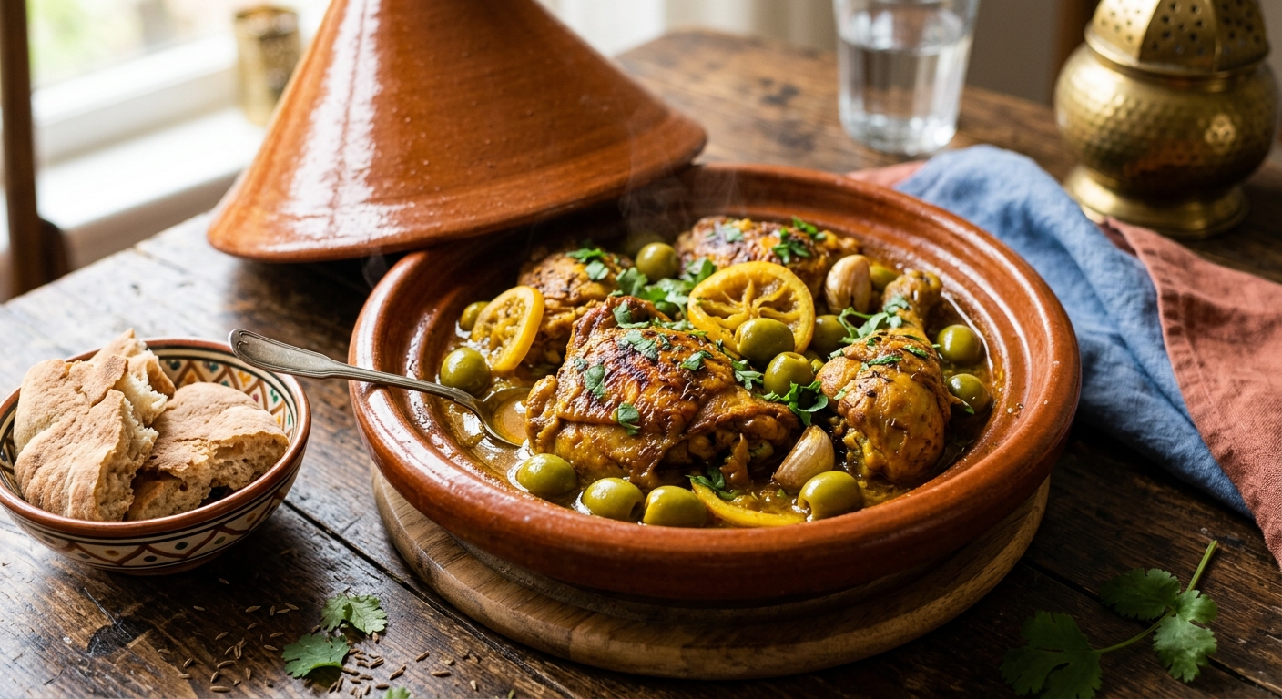 Tajine de poulet aux olives et citron