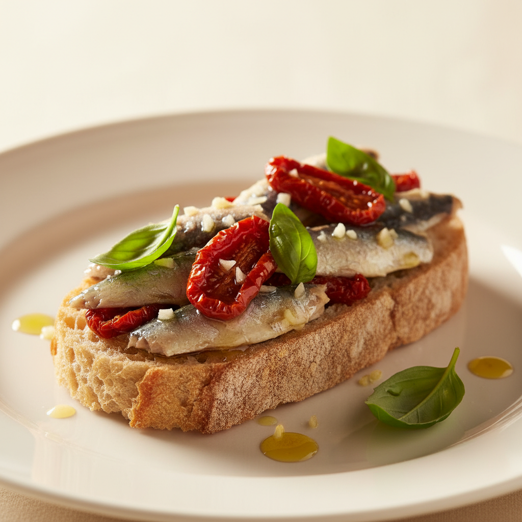 Tartine de sardines et tomates confites