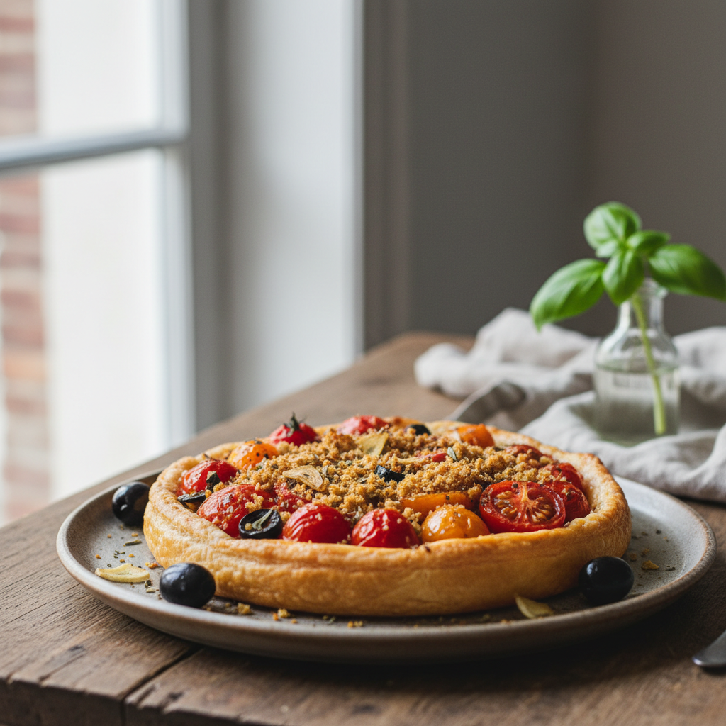 Tatin de petites tomates, chapelure d'anchois