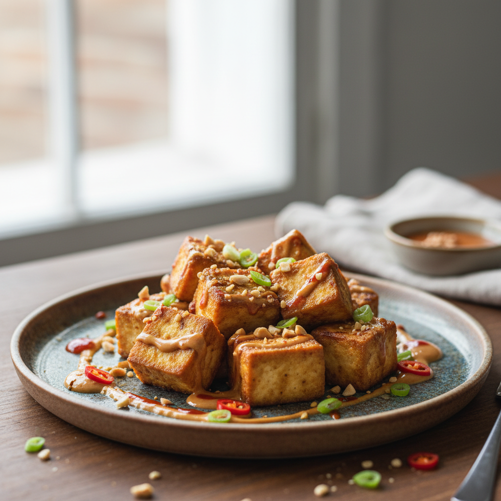 Tofu sauté à la sauce pimentée aux cacahuètes