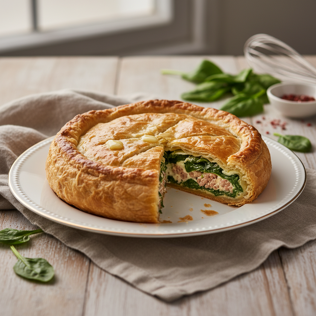 Tourte feuilletée épinards/viande