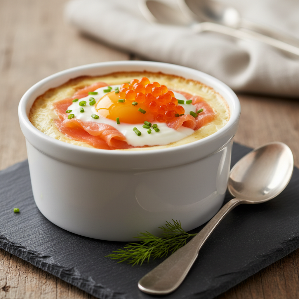 Oeuf cocotte à la crème et au saumon