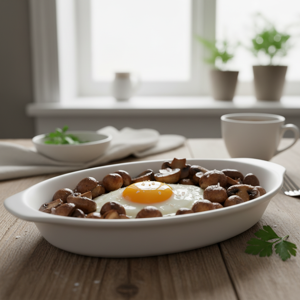 Oeufs au plat aux champignons de Paris poêlés