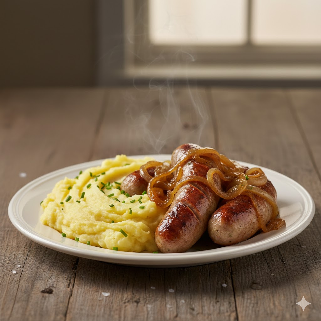 Saucisses de toulouse aux oignons et purée