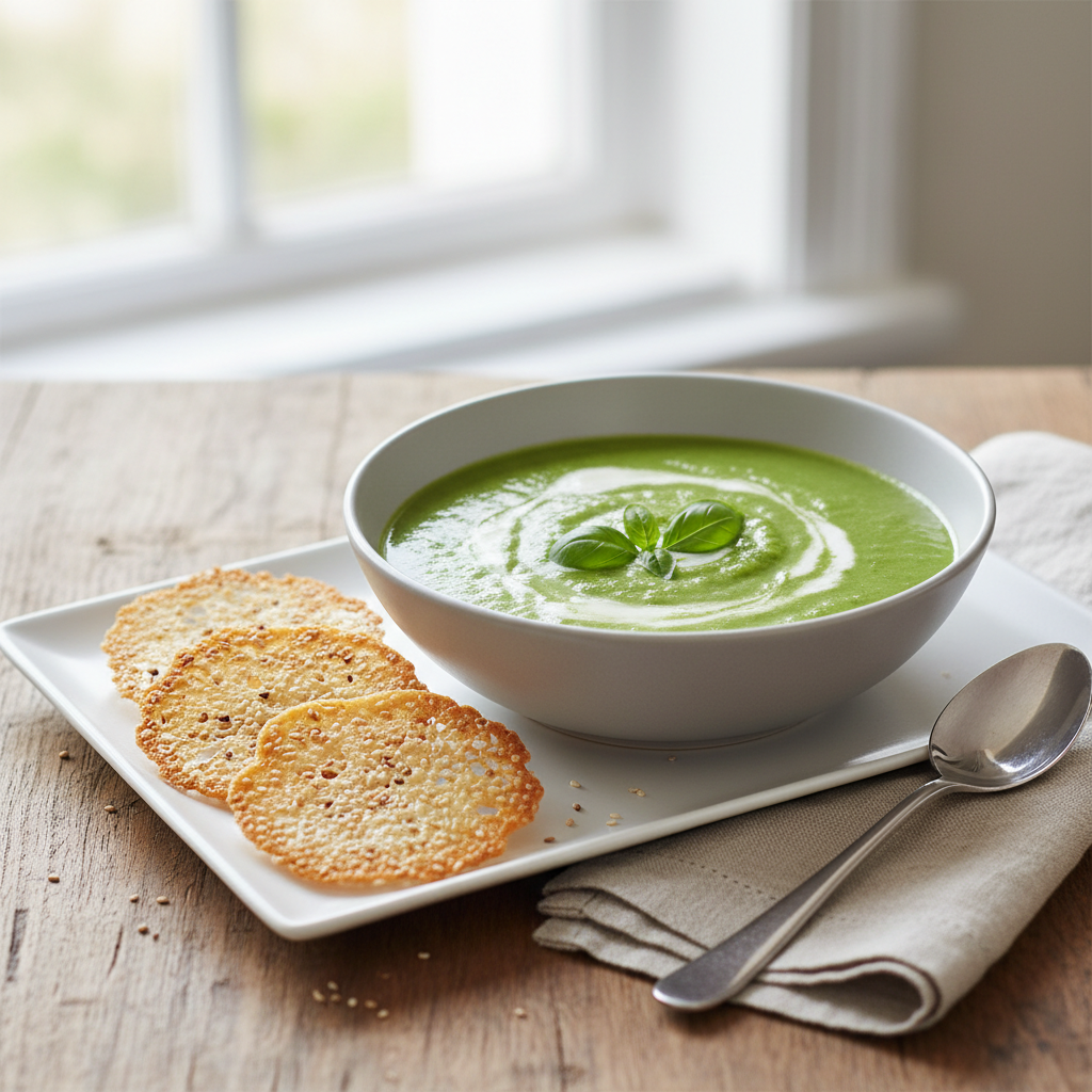 Velouté de brocolis, tuiles au parmesan