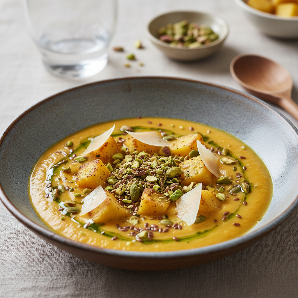Velouté de courges, polenta croquante