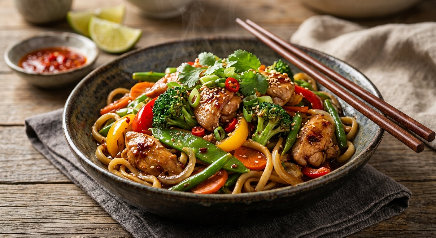 Wok poulet-légumes